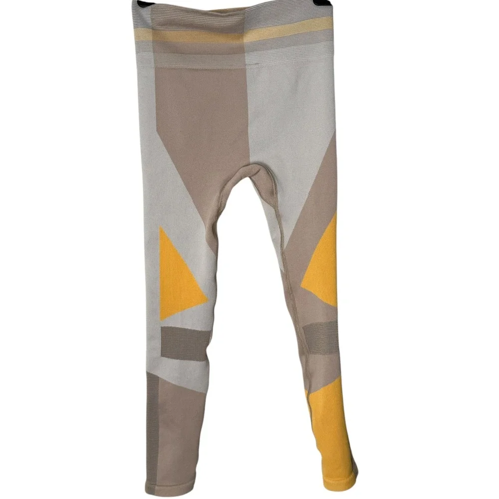 Nike Sculpt Lux Leggings Womens M Yellow‎ Geometric Knit Seamless High Rise Yoga